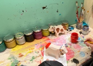 Sculpture de vaches en bois