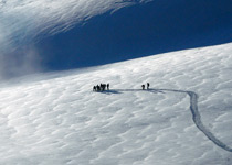 Snow shoes trek across a glacier